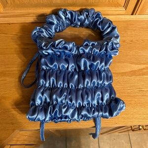 Anna Tran Ruffle Blue Purse 9X9 Square 8 In Drop Satin